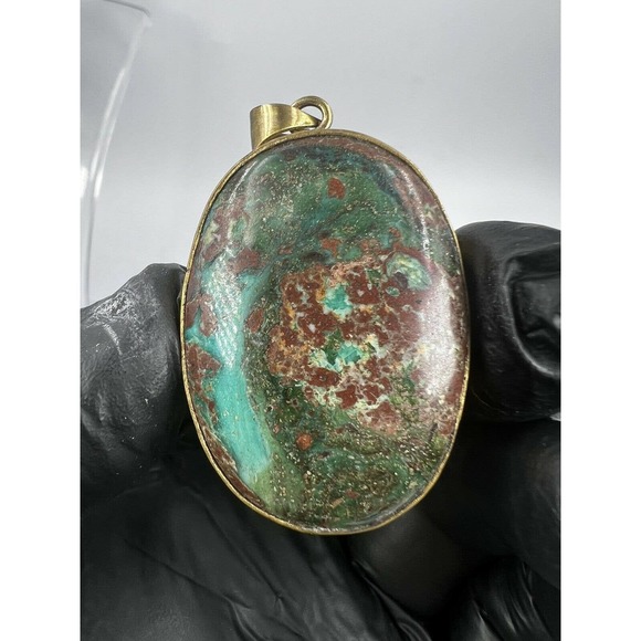 Natural Turquoise Pendant Metal Brass Handmade With Rope - Picture 8 of 11
